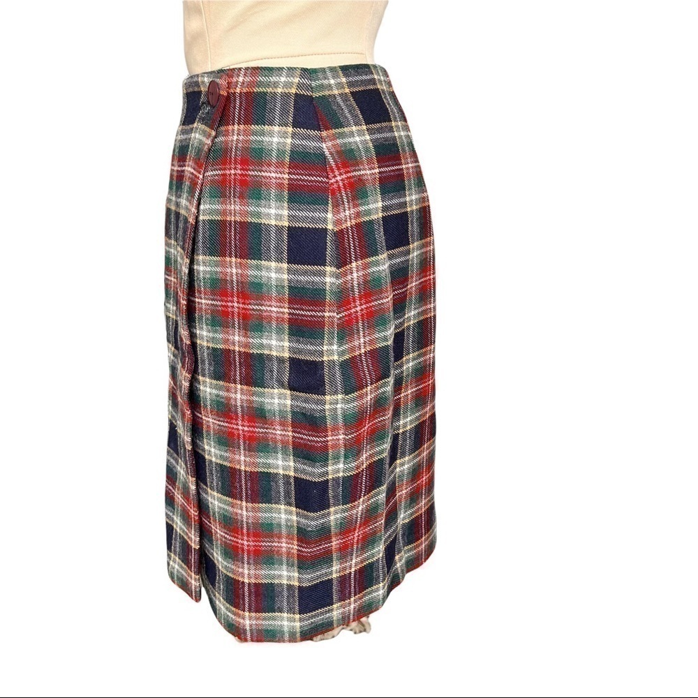 Vintage Plaid Wool Wrap Skirt Fully Lined Knee Length Y2K 90s Dark Academia 8P - Picture 5 of 11